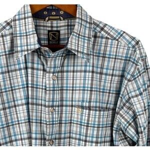 Noble Outfitters Long Sleeve Shirt Mens Large Plaid Blue Grey White Dress Casual